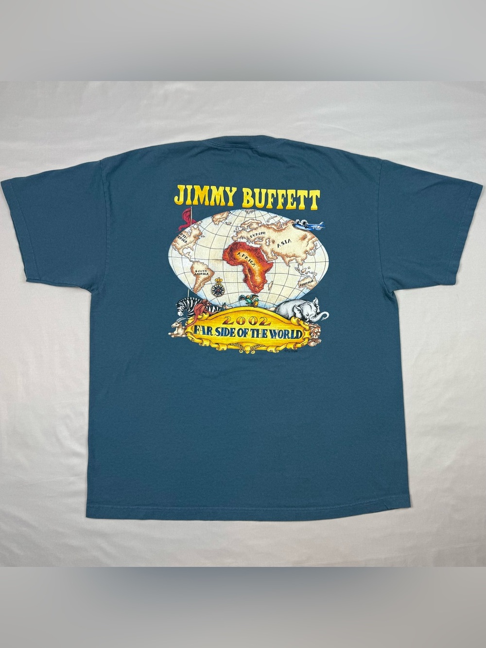 Vtg Y2K Jimmy Buffet Mens 2002 Far Side Of The World Tour T-Shirt 2XL Blue A2
